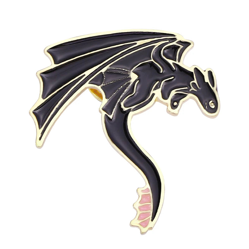 Black & White Pterosaur Enamel Pins – Cartoon Dragon Brooches for Kids & Friends - Image 9