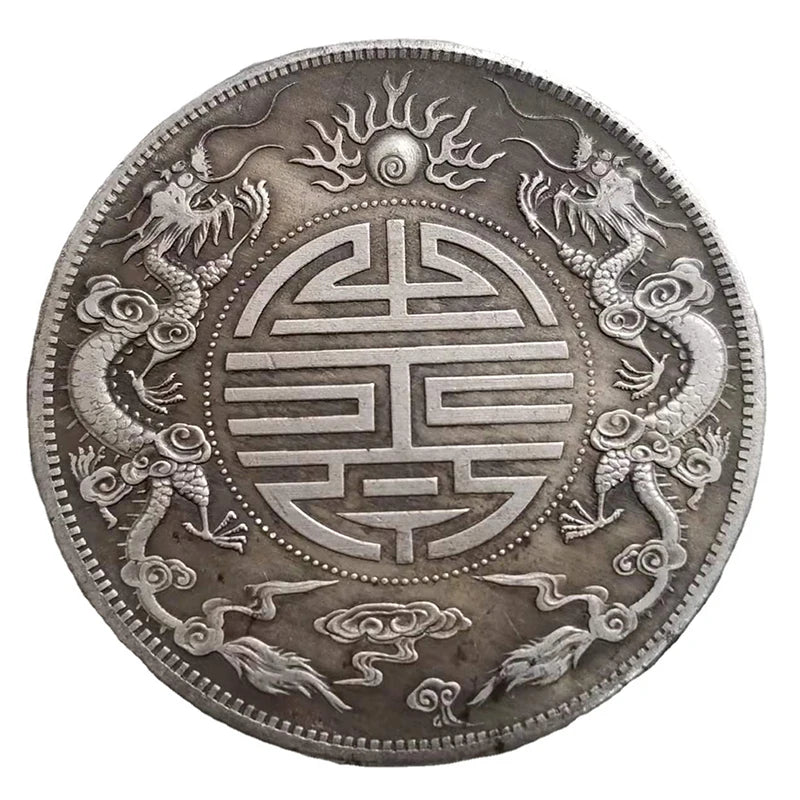 2PCS Antique Feng Shui Silver Double Dragon Lucky Coins