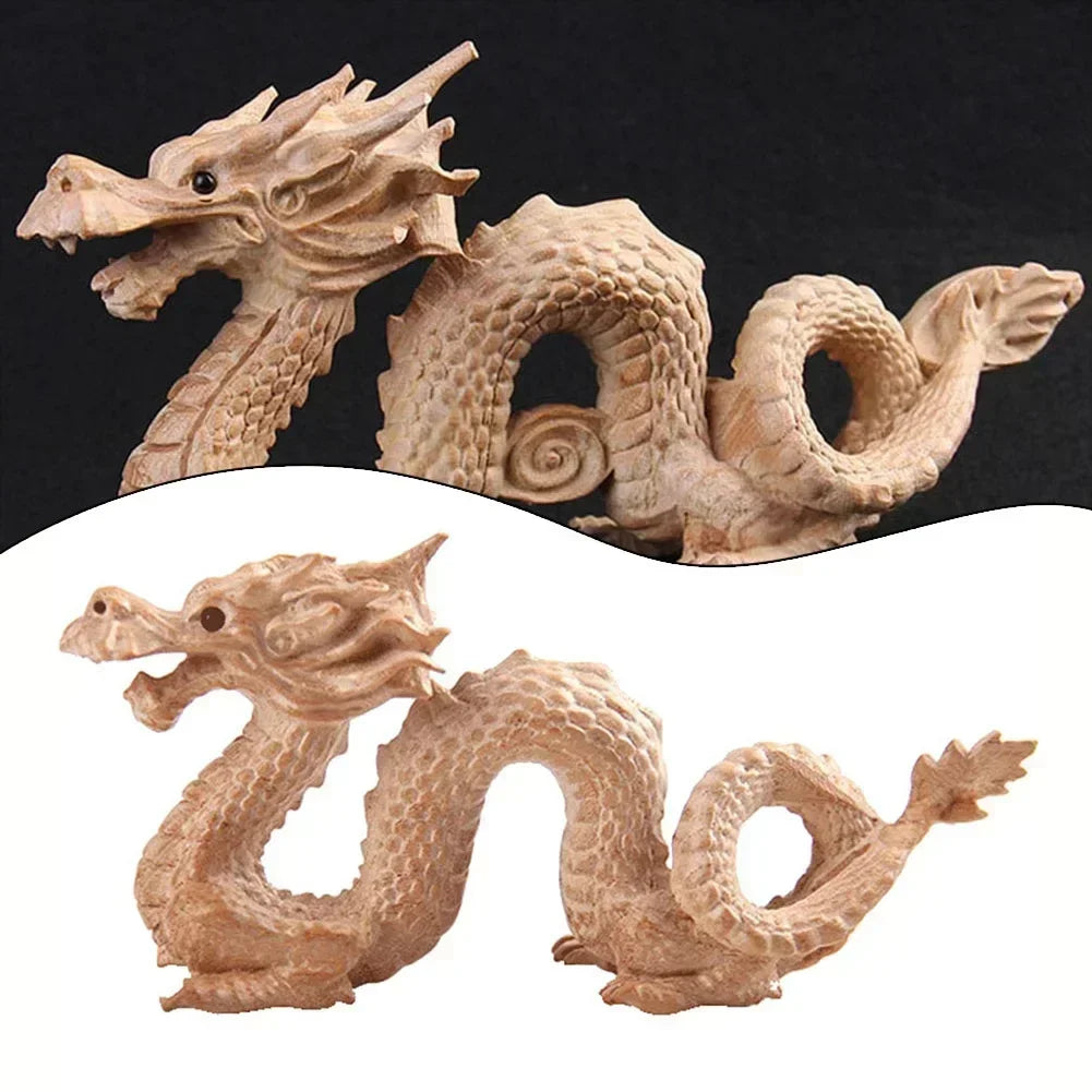 Feng Shui Carved Natural Wood Dragon Statue – Lucky 2024 New Year Decoration - Image 4