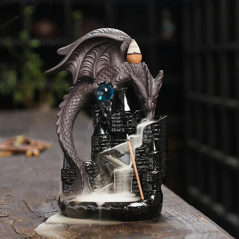 Castle Pterosaur Ceramic Handiwork – Mountain Backflow Incense Burner & Aromatherapy Censer - Image 3