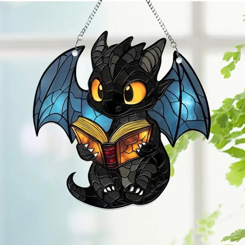 2D Stained Acrylic Dragon Sun Catcher – Book Dragon Light Catcher for Window, Wall, or Christmas Tree Decoration - Image 5