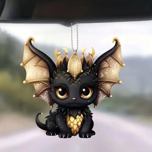 Black Dragon Halloween Pendant – Cartoon 2D Flat Acrylic Keychain for Car, Backpack & Phone
