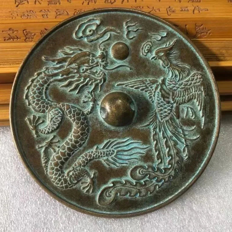 Feng Shui Lucky Dragon Phoenix Brass Mirrors Decoration – Antique Bronze Ware Collection, Home & Room Copper Ornaments - Image 8