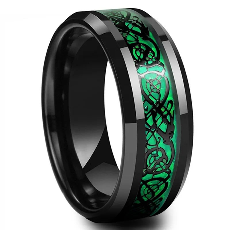 Classic 8mm Black Tungsten Celtic Dragon Ring – Men’s Stainless Steel Wedding Band with Red Carbon Fiber Inlay - Image 4