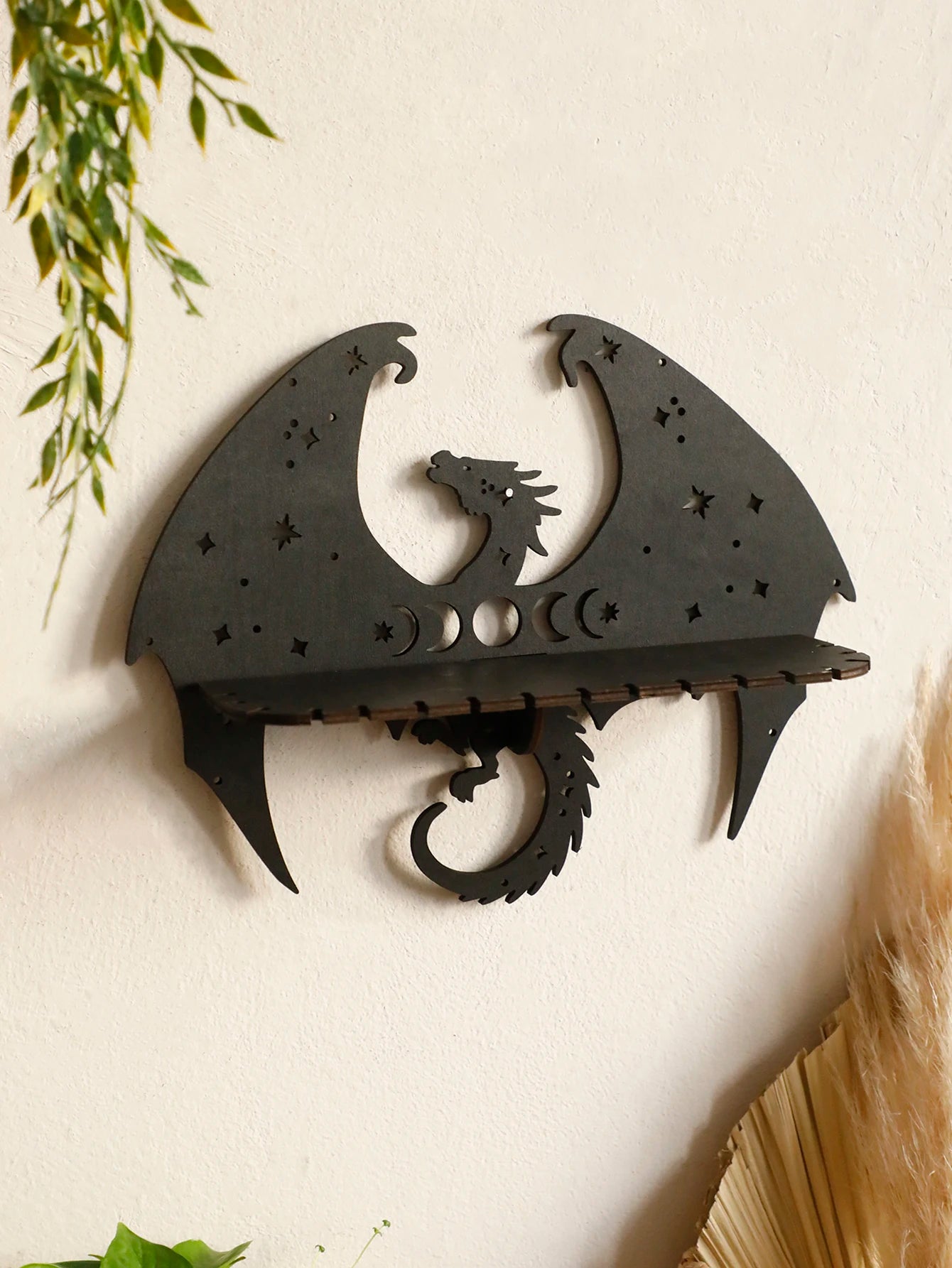 Dragon Shape Floating Wall Shelf – Wooden Decorative Rack with Country Rustic & Witchy Aesthetic - Image 3