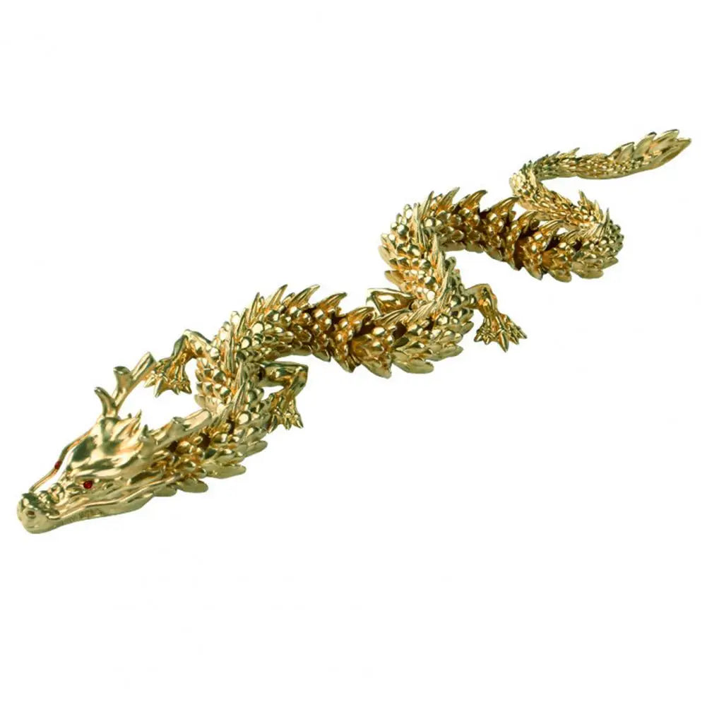 3D Printed Chinese Dragon Figurine with Movable Joints – Golden Loong Articulated Model & Desktop Ornament - Image 7