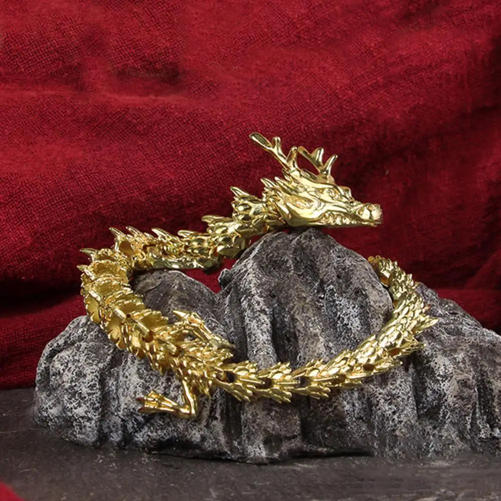 3D Printed Chinese Dragon Figurine with Movable Joints – Golden Loong Articulated Model & Desktop Ornament - Image 5