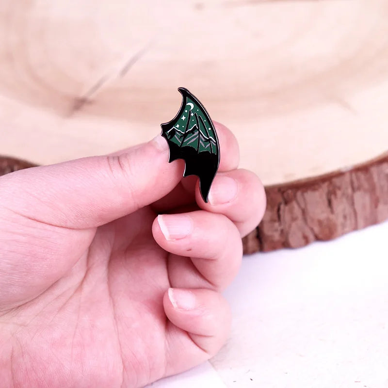 Dragon Wing Enamel Pin – Moon, Stars & Snow Mountain Badge Inspired by ACOTAR | Fantasy Jewelry Gift - Image 3