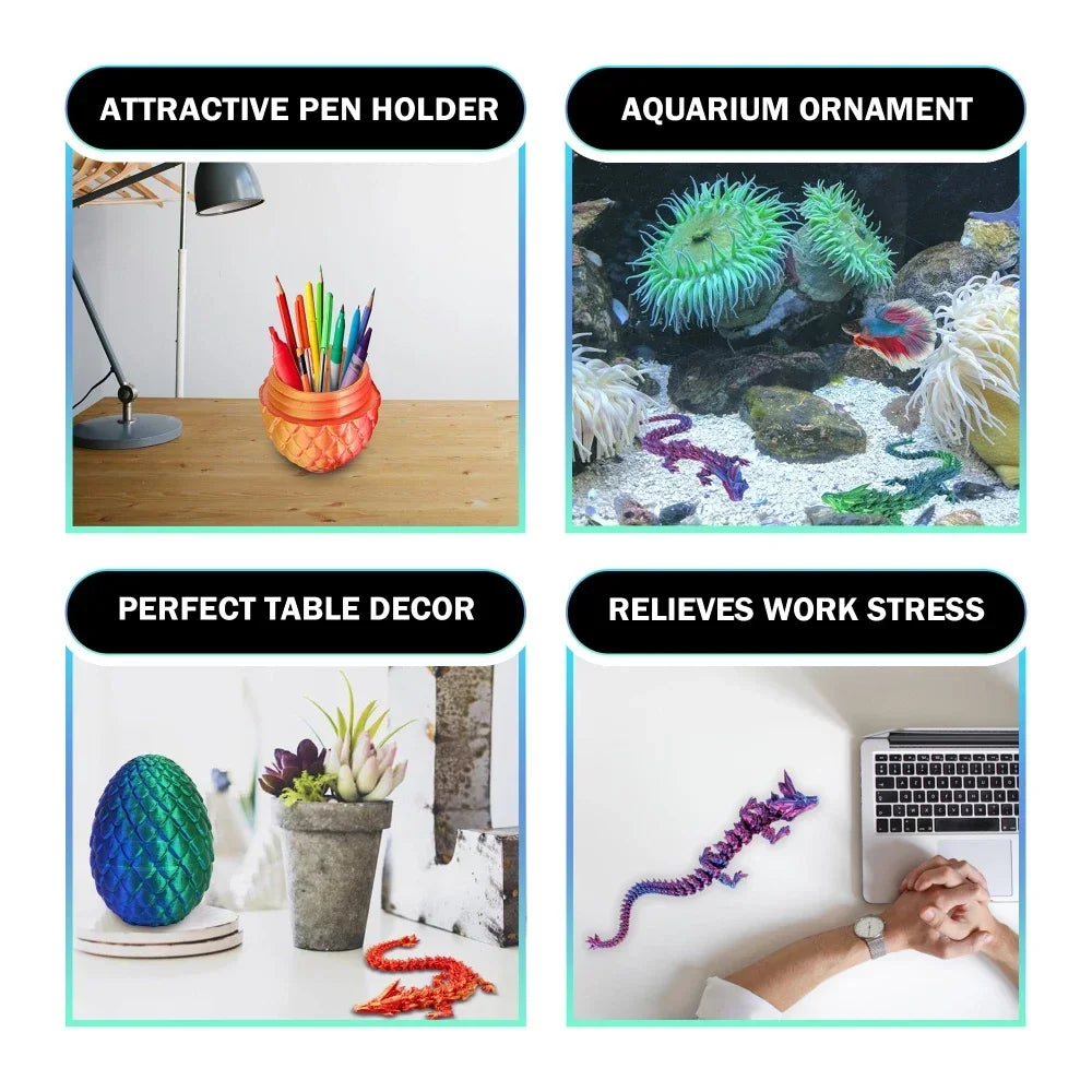 22cm 3D Printed Dragon & 8.5cm Dragon Egg Set – Fully Articulated Gemstone Crystal Dragon Collectible Surprise Toy - Image 5