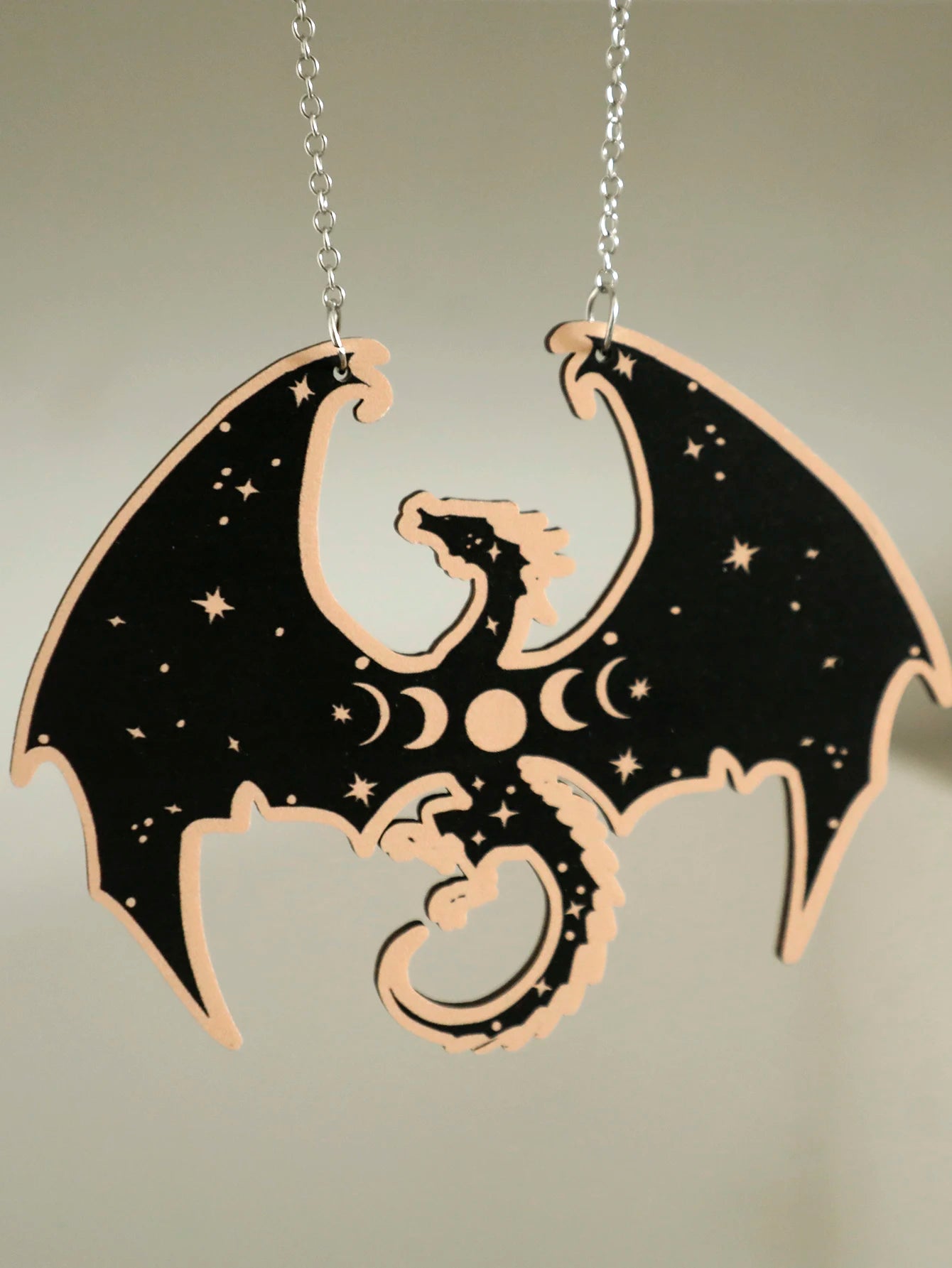 Black Wooden Dragon Mobile with Crescent Moon Phases - Image 3