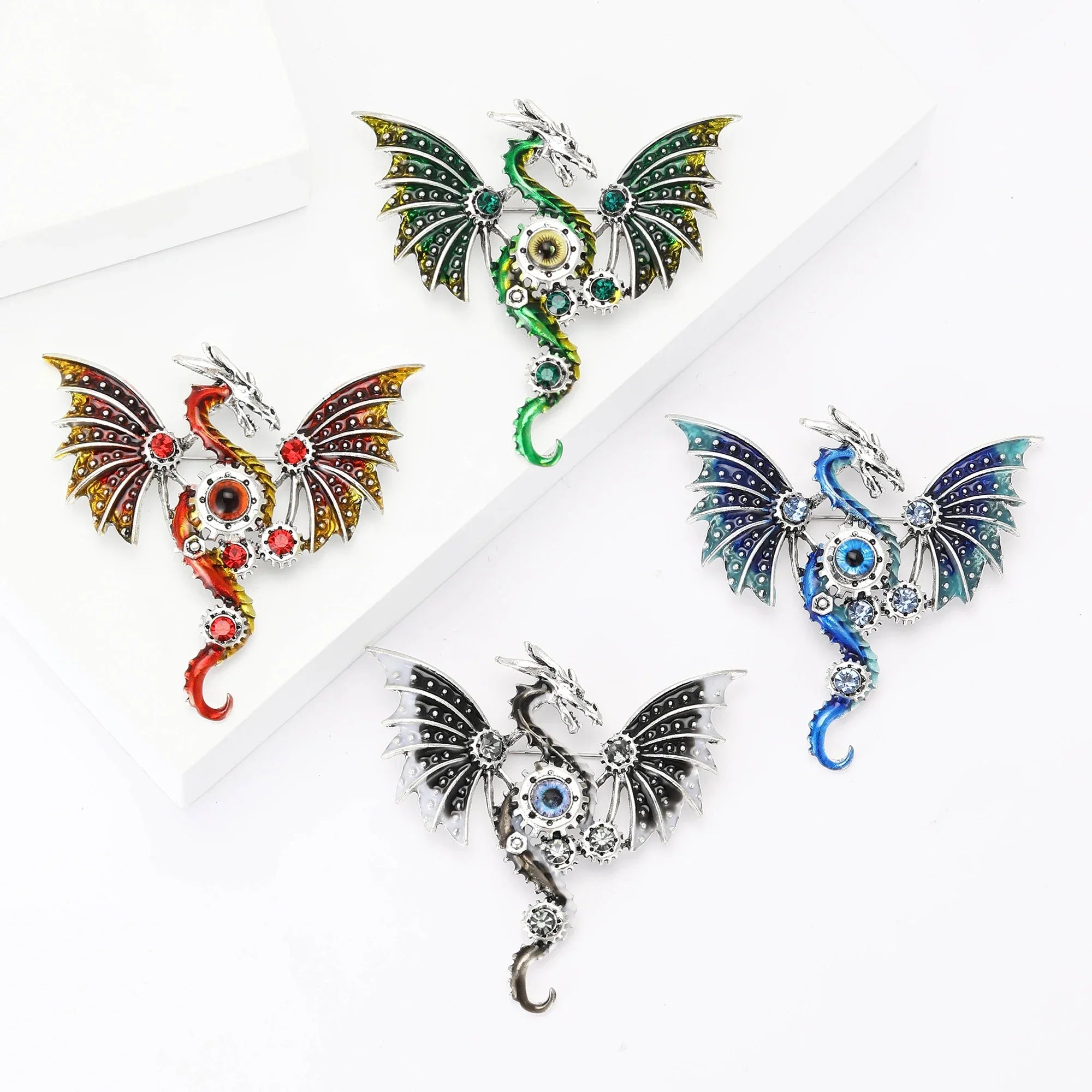 Enamel Mechanical Dragon Pins – Unisex Rhinestone Brooches for Party, Backpack & Clothing Accessories - Image 3