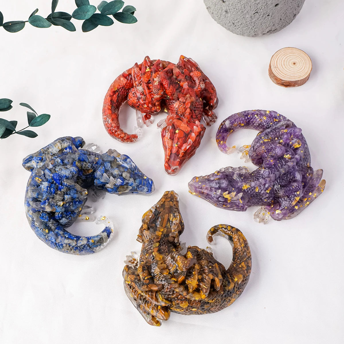 1PC Natural Crystal Stone Wolong Statue – Reiki Dragon Figurine & Feng Shui Amulet for Home & Office Decor - Image 3