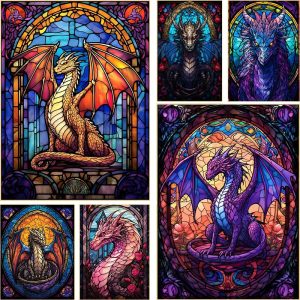 Abstract All Dragons Asylum Stained Glass Poster – Canvas Painting Wall Art for Living Room & Home Decor
