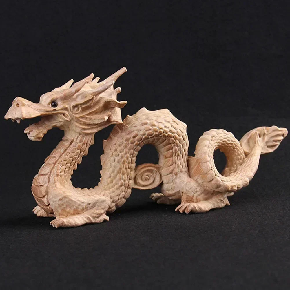 Feng Shui Carved Natural Wood Dragon Statue – Lucky 2024 New Year Decoration - Image 3