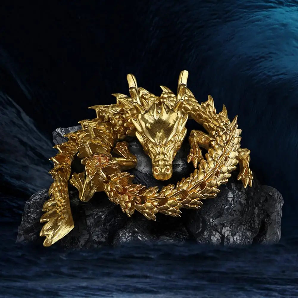 3D Printed Chinese Dragon Figurine with Movable Joints – Golden Loong Articulated Model & Desktop Ornament - Image 3