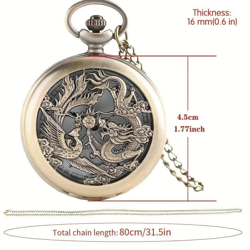 Antique Double Dragons Quartz Pocket Watch - Image 5