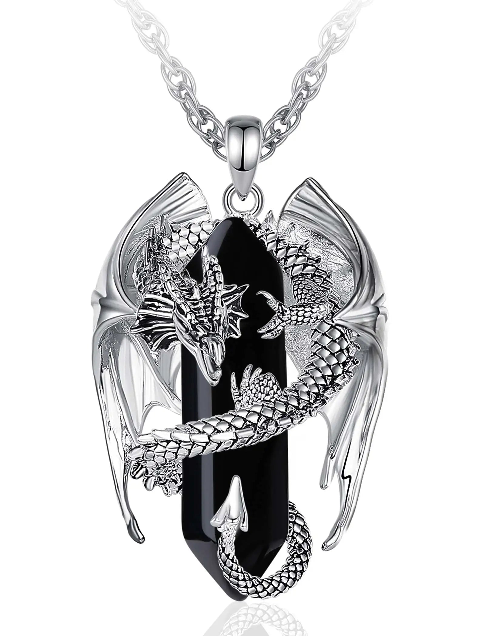 Eudora Dragon Twining Hexagonal Obsidian Necklace - Image 7